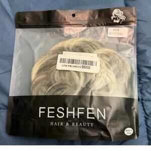 FESHFEN Messy Bun Hair Piece – Brown with Blonde Highlights – New